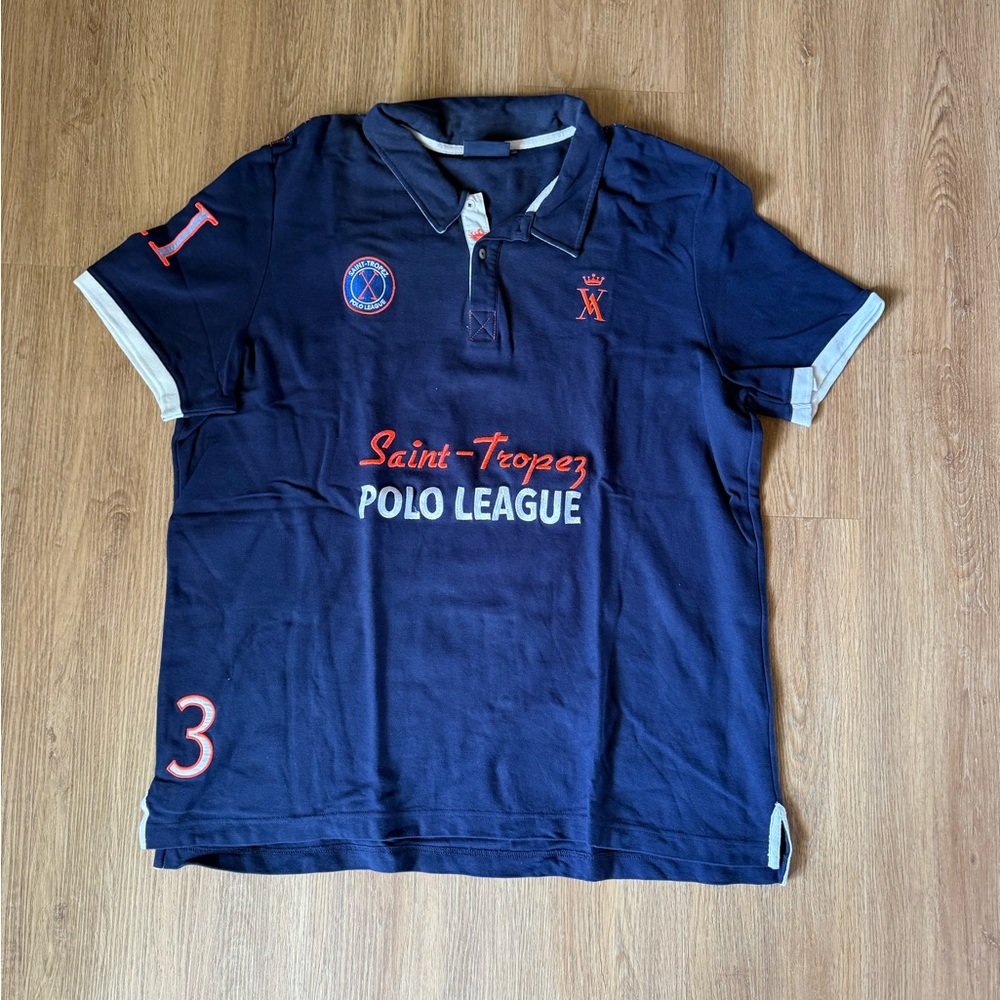 St. Tropez Navy Polo with White and Red Accents
